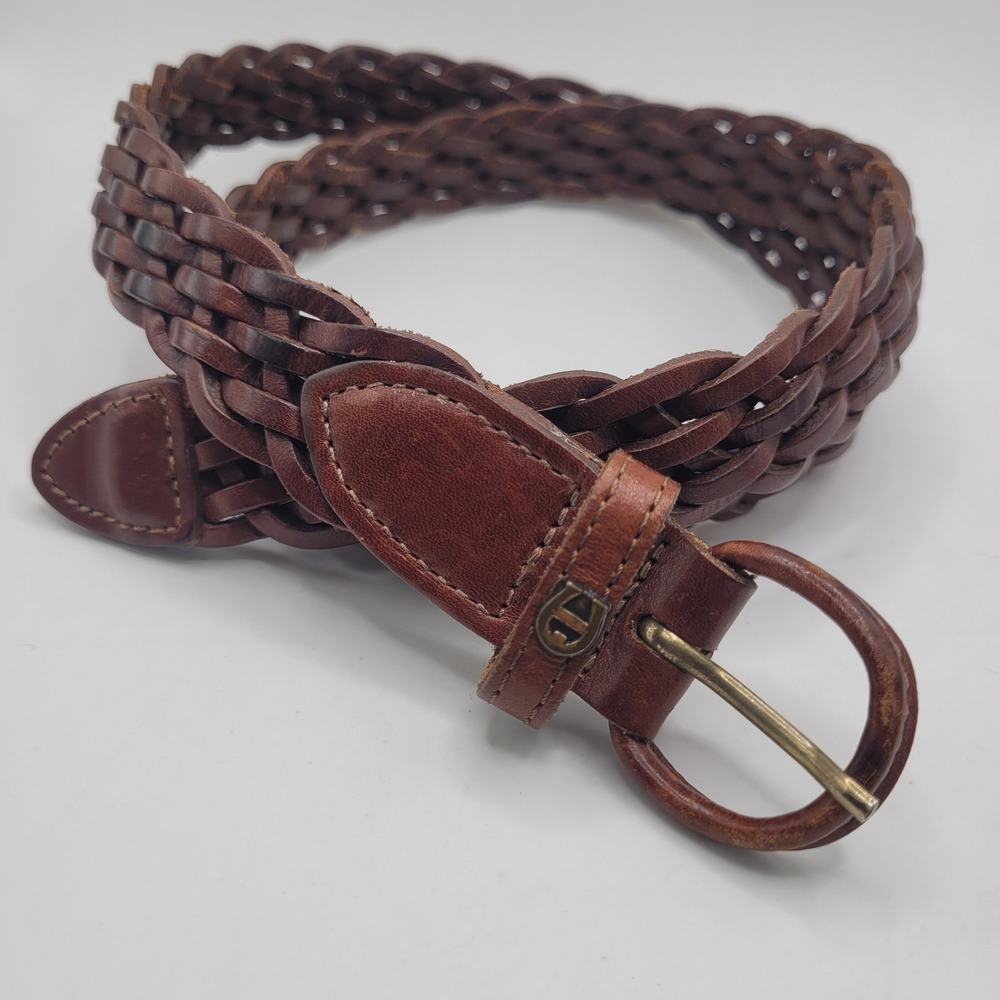 VTG Etienne Aigner Belt Large Brown Leather Hand Braided Woven USA Classic 90s